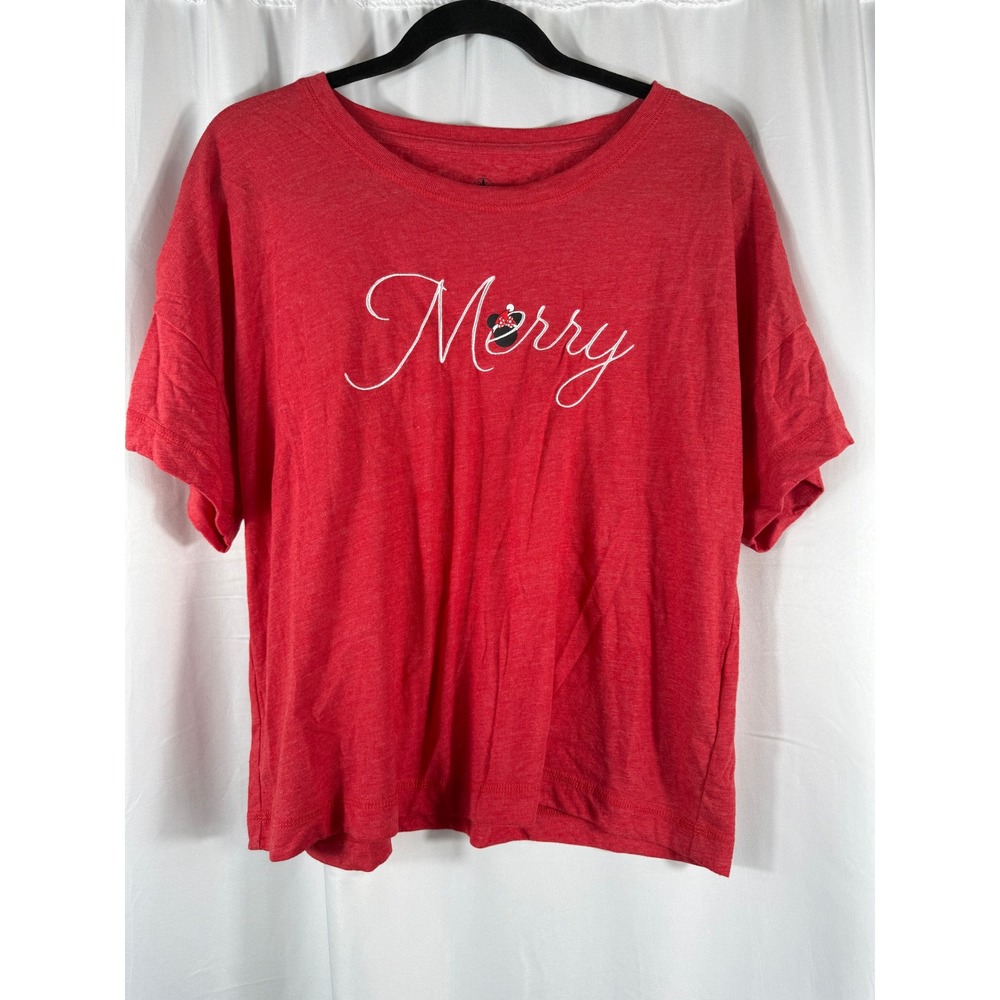 Disney Minnie Mouse Merry Christmas Red T Shirt Women's Size Medium‎ Holiday